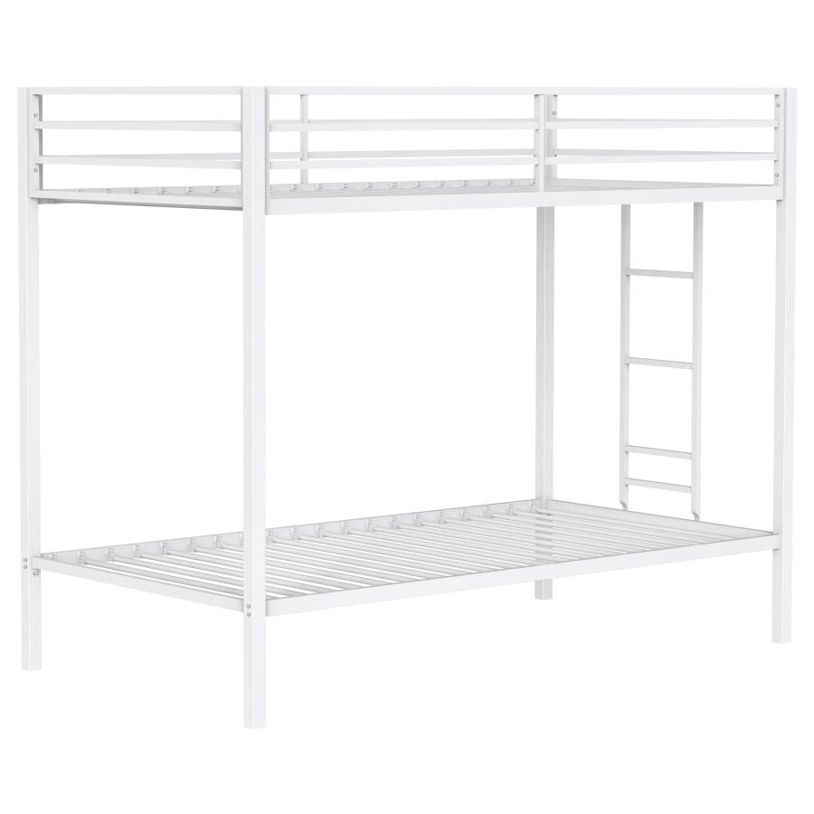 Alevera Metal Twin Over Twin Bunk Bed with Ladder White-1