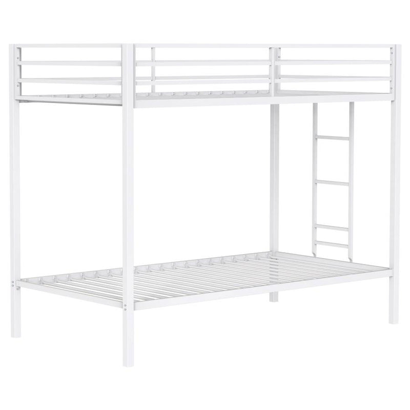 Alevera Metal Twin Over Twin Bunk Bed with Ladder White-zoom-