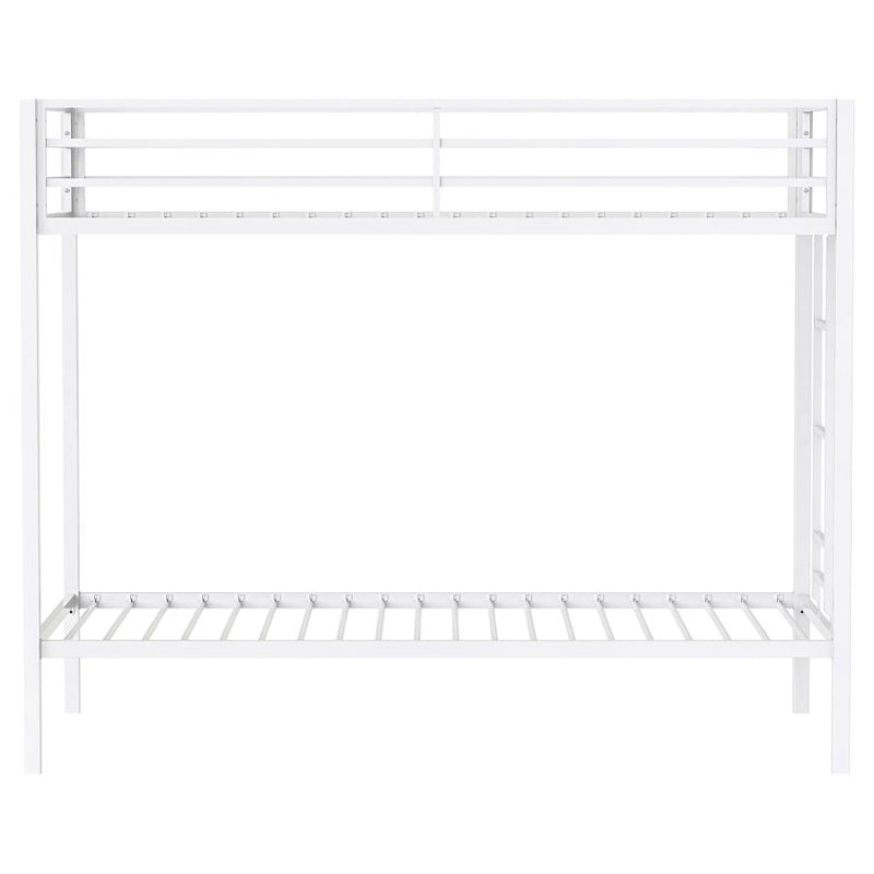 Alevera Metal Twin Over Twin Bunk Bed with Ladder White-zoom-