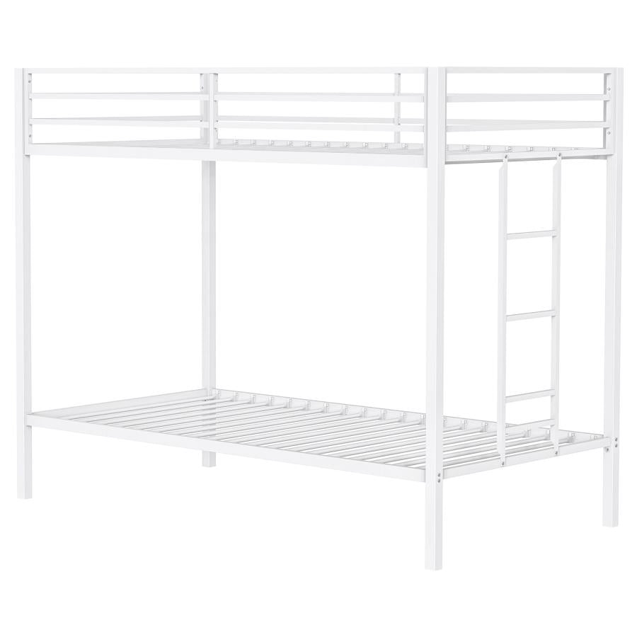 Alevera Metal Twin Over Twin Bunk Bed with Ladder White-zoom-5