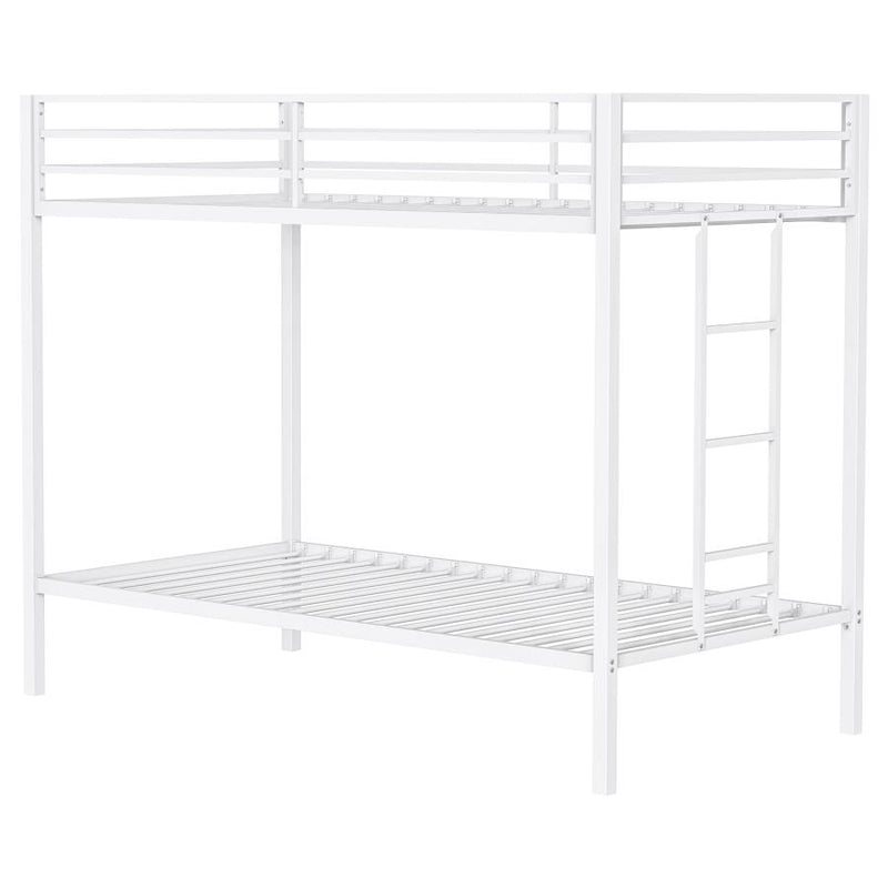 Alevera Metal Twin Over Twin Bunk Bed with Ladder White-zoom-