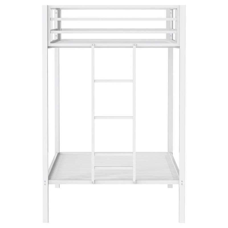 Alevera Metal Twin Over Twin Bunk Bed with Ladder White-zoom-