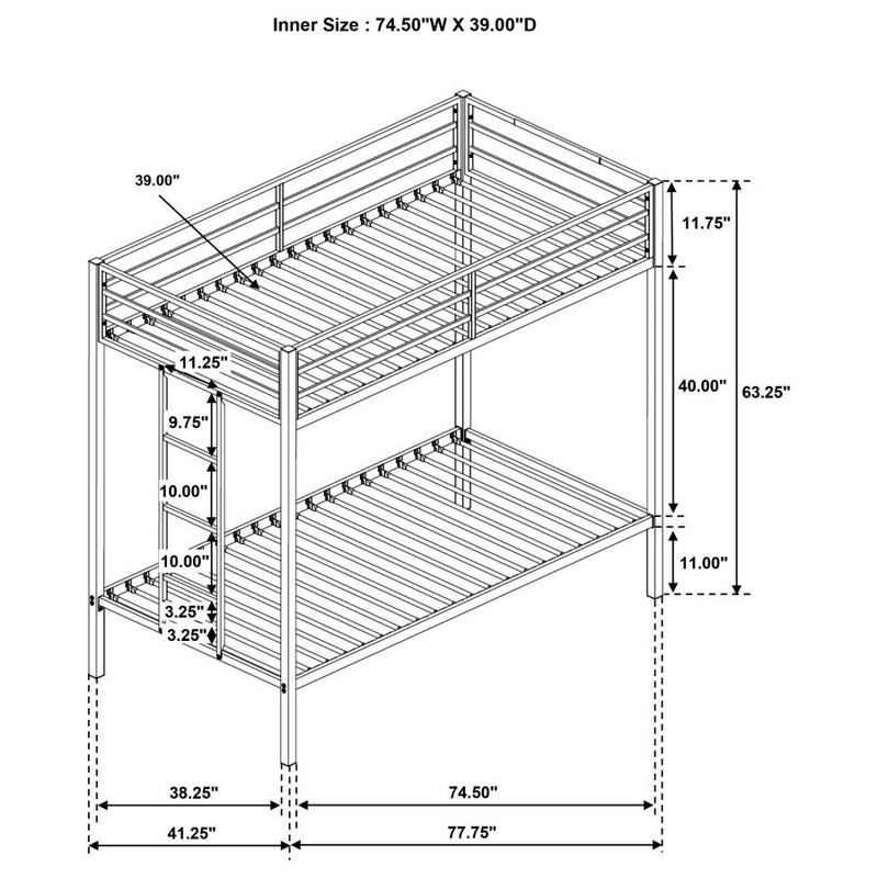 Alevera Metal Twin Over Twin Bunk Bed with Ladder White-zoom-
