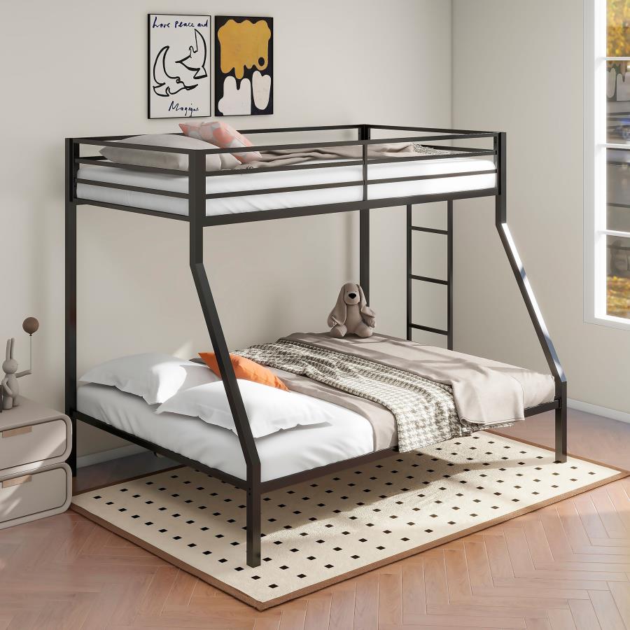 Alevera Metal Twin Over Full Bunk Bed with Ladder Black-2