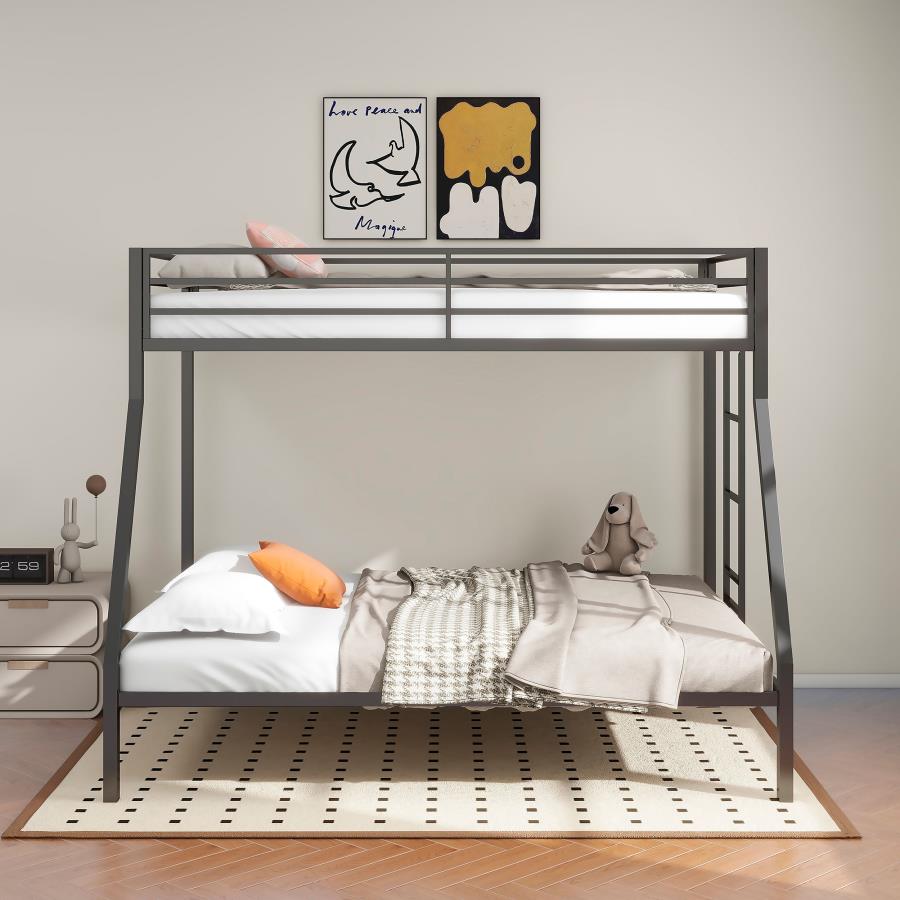 Alevera Metal Twin Over Full Bunk Bed with Ladder Black-3