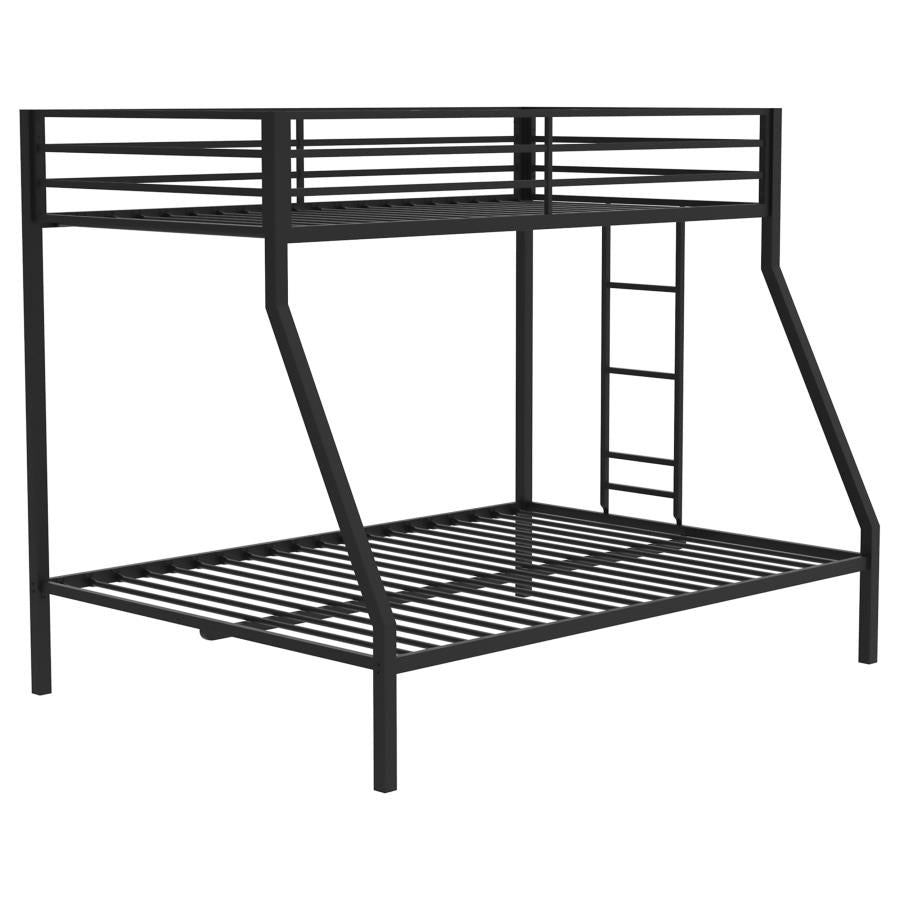 Alevera Metal Twin Over Full Bunk Bed with Ladder Black-zoom-1