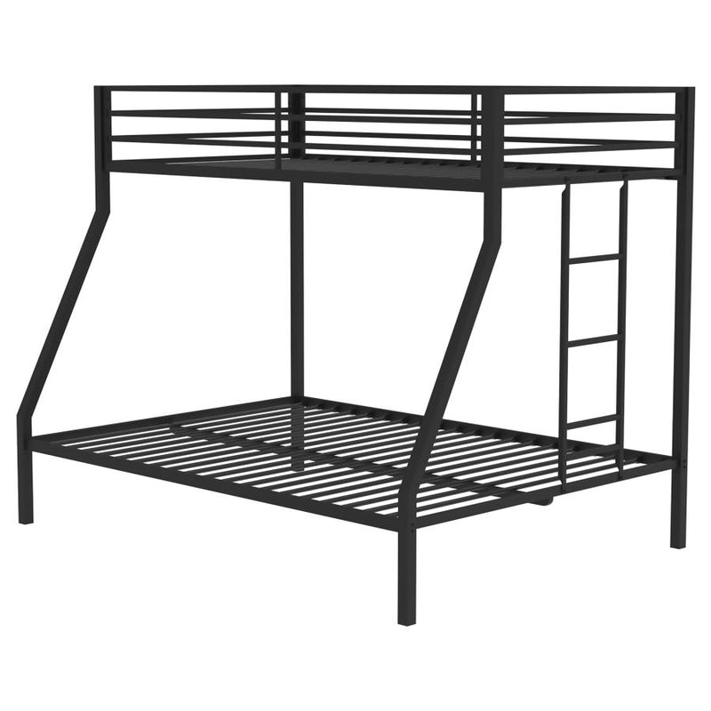 Alevera Metal Twin Over Full Bunk Bed with Ladder Black-zoom-