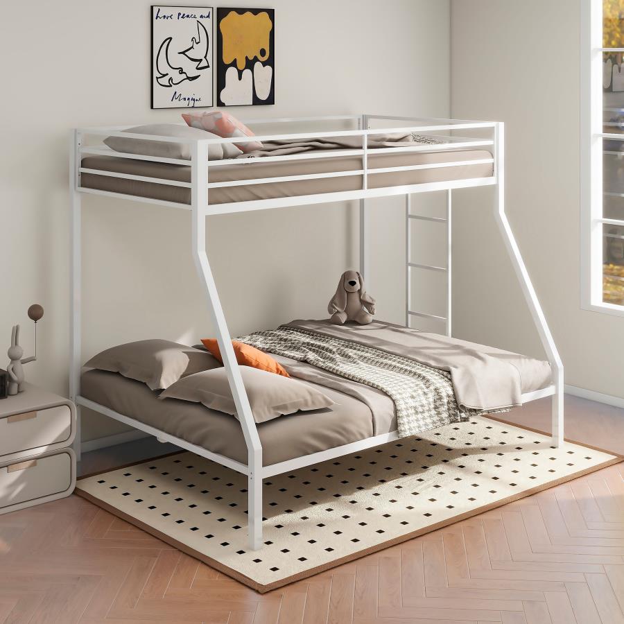 Alevera Metal Twin Over Full Bunk Bed with Ladder White-zoom-2