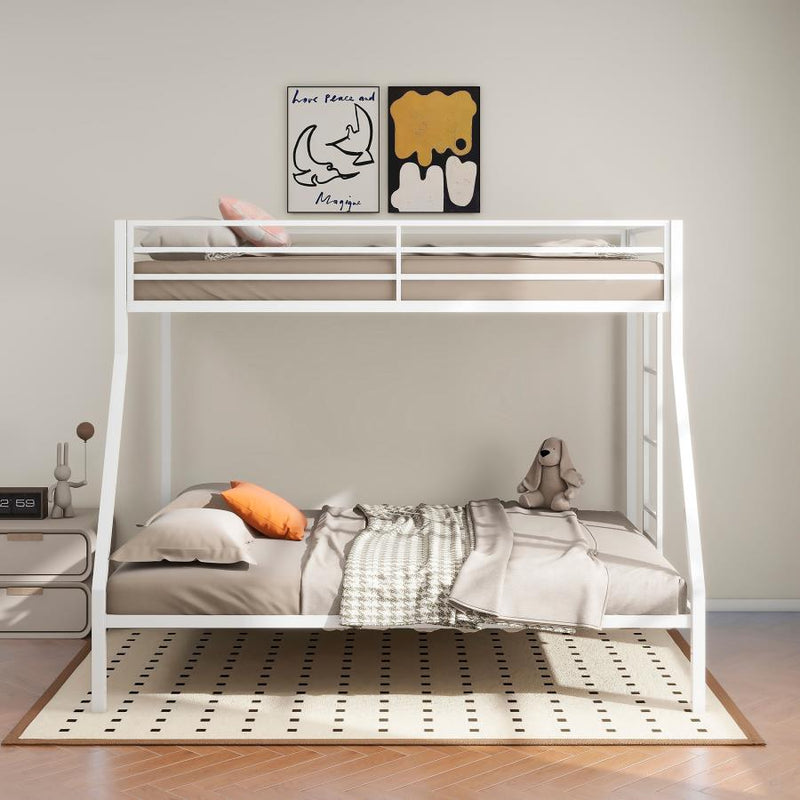 Alevera Metal Twin Over Full Bunk Bed with Ladder White-zoom-