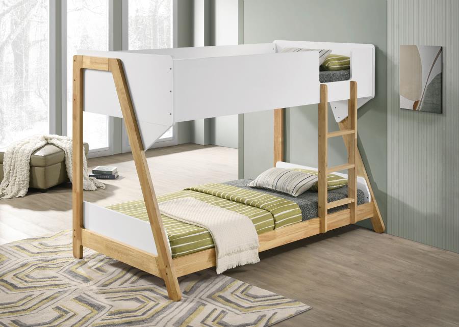 Wyatt Wood Twin Over Twin Bunk Bed White and Natural-zoom-2