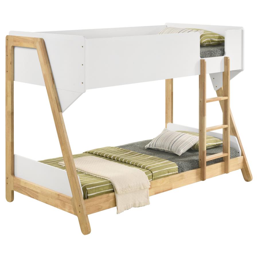 Wyatt Wood Twin Over Twin Bunk Bed White and Natural-3