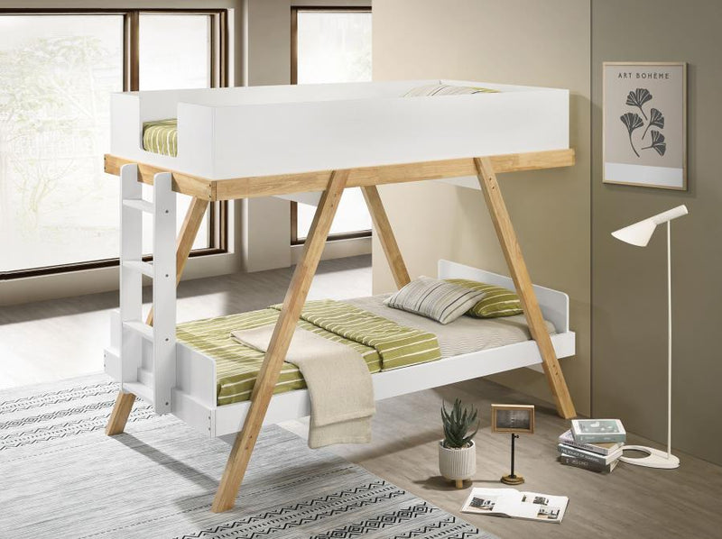 Frankie Wood Twin Over Twin Bunk Bed White and Natural-zoom-