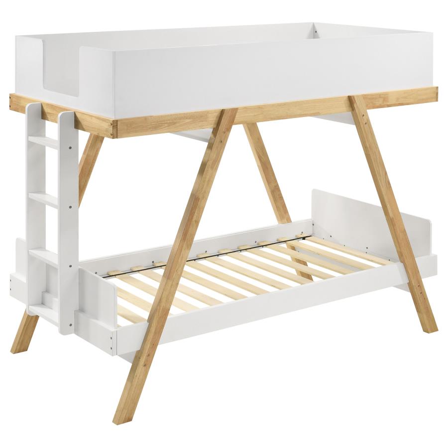 Frankie Wood Twin Over Twin Bunk Bed White and Natural-1