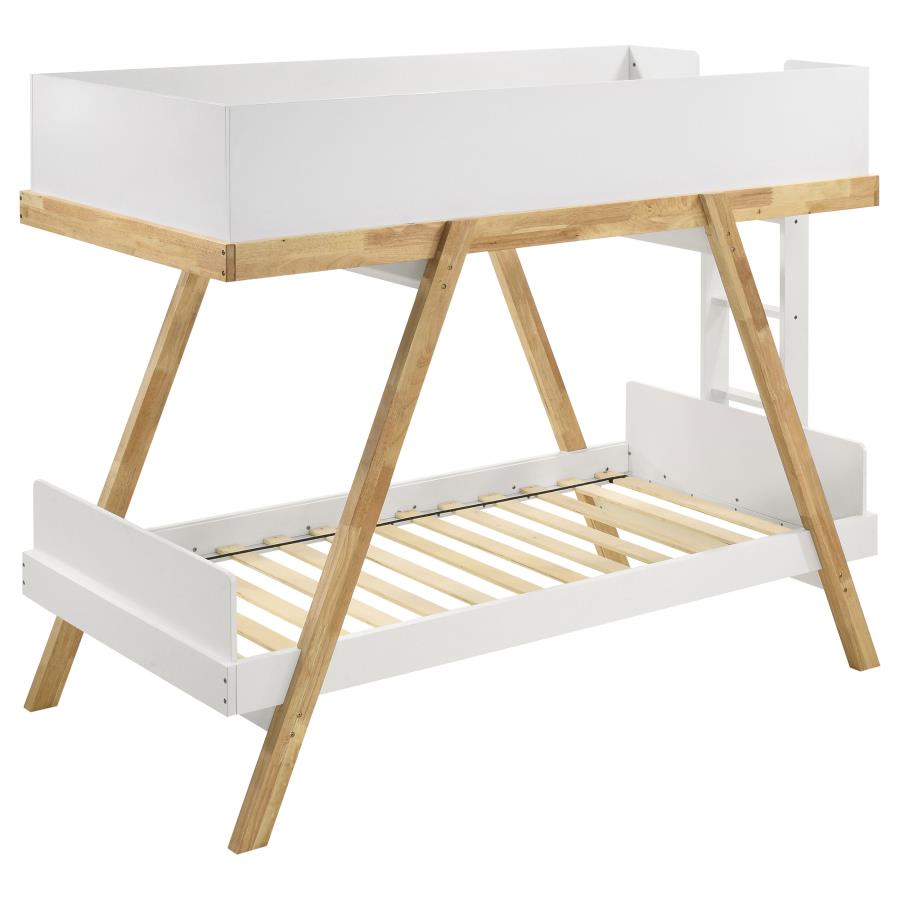 Frankie Wood Twin Over Twin Bunk Bed White and Natural-5