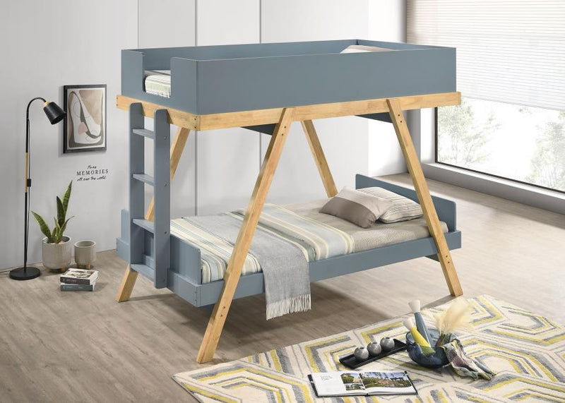 Frankie Wood Twin Over Twin Bunk Bed Blue and Natural-zoom-
