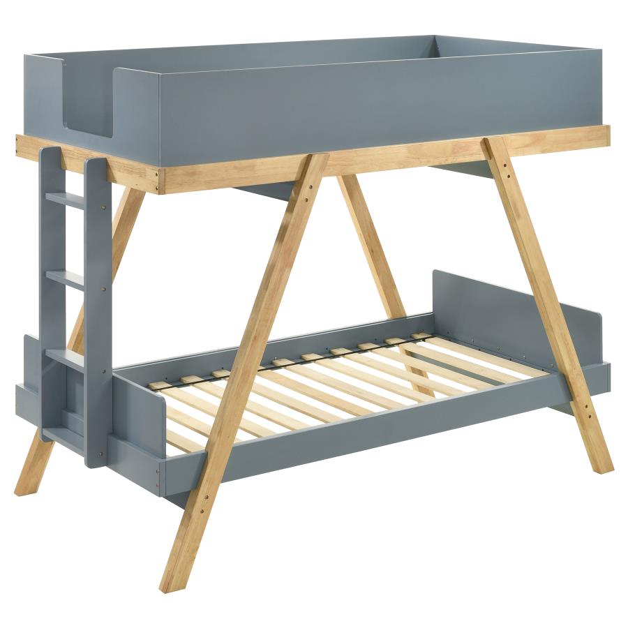 Frankie Wood Twin Over Twin Bunk Bed Blue and Natural-zoom-1