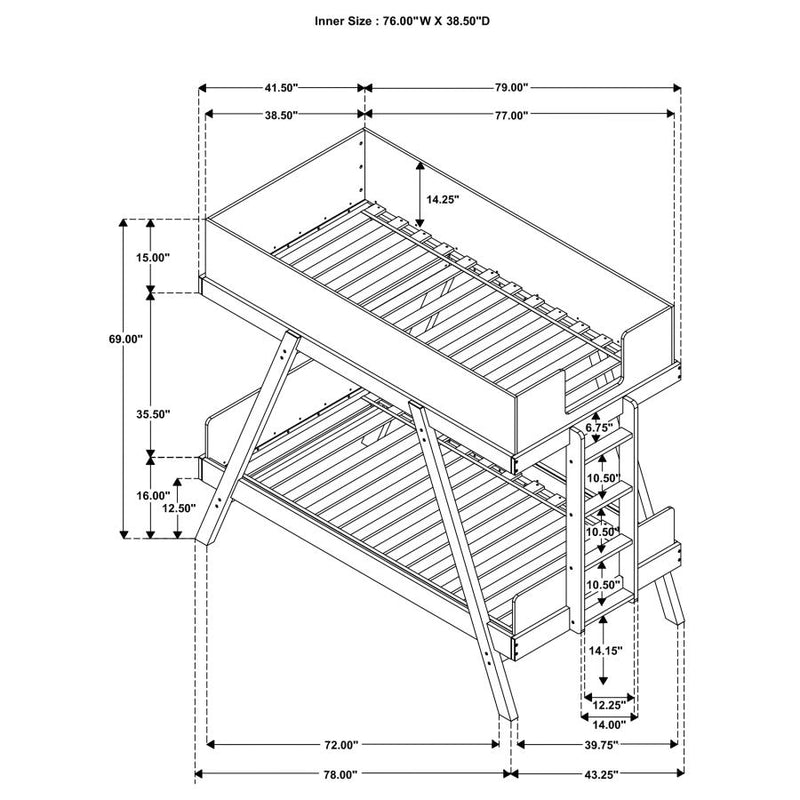 Frankie Wood Twin Over Twin Bunk Bed Blue and Natural-zoom-