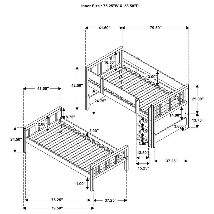 Dakota Wood Twin Over Twin Bunk Bed Natural-13