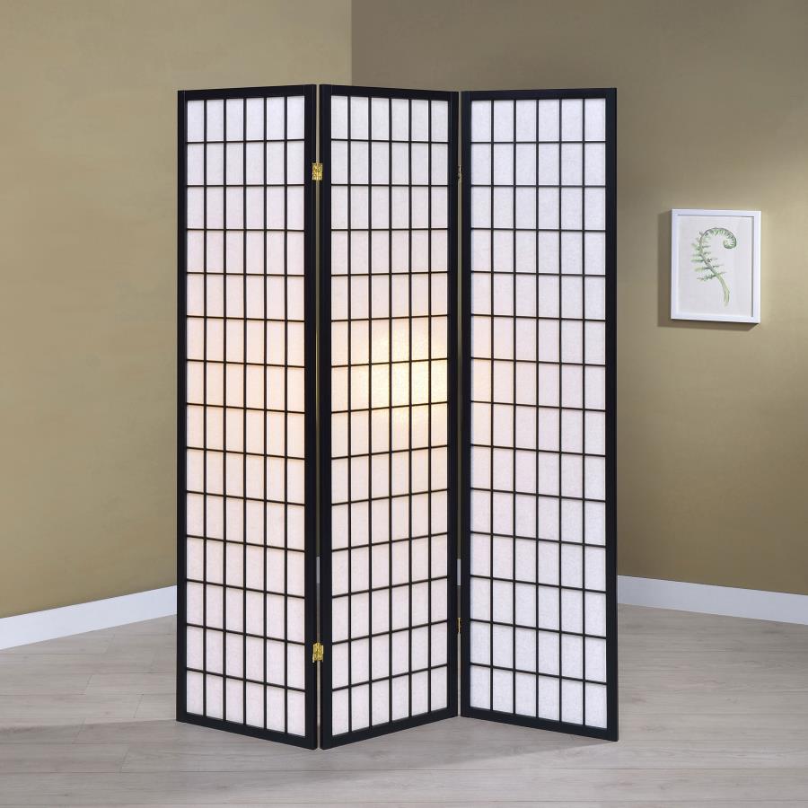 Carrie 3-Panel Room Divider Folding Shoji Screen Black-zoom-2