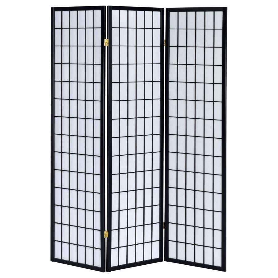 Carrie 3-Panel Room Divider Folding Shoji Screen Black-3