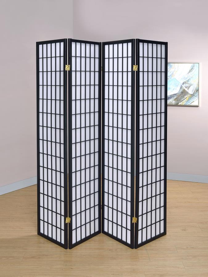 Roberto 4-Panel Room Divider Folding Shoji Screen Black-2