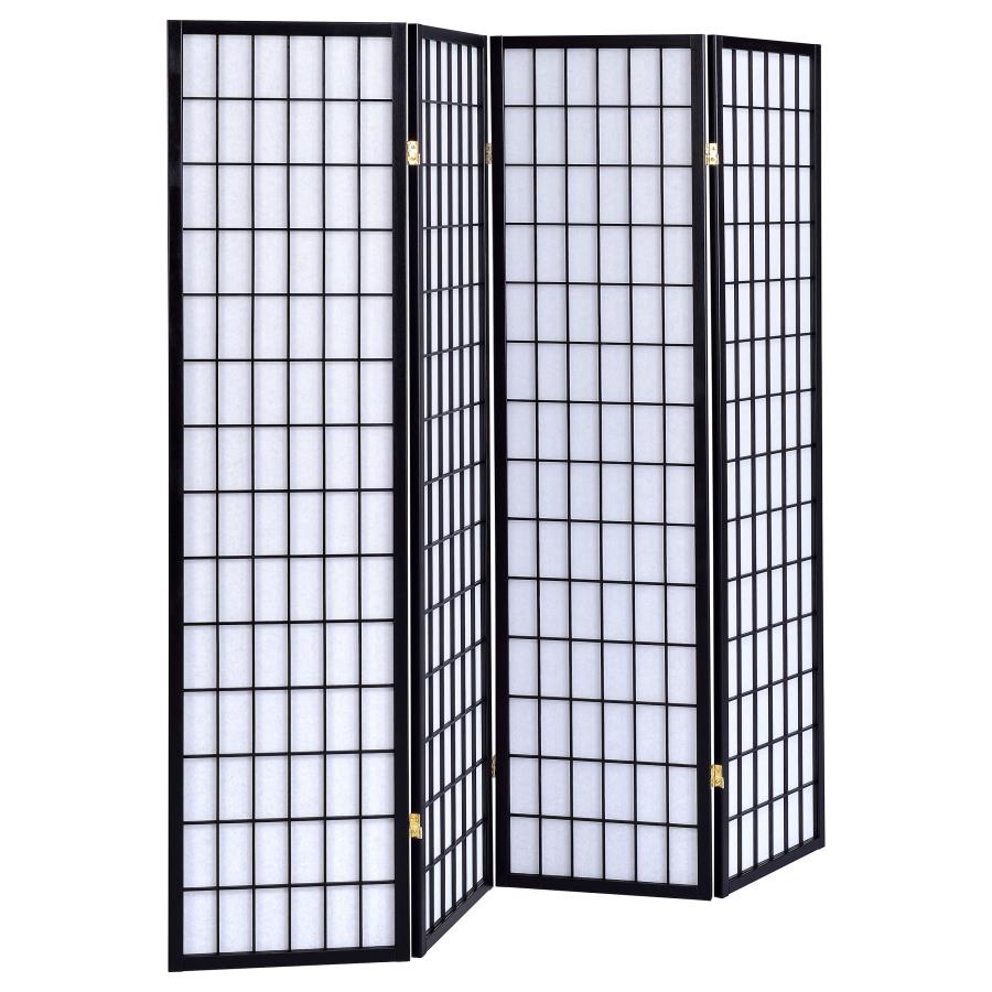 Roberto 4-Panel Room Divider Folding Shoji Screen Black-1