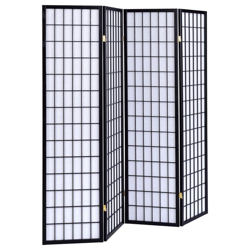 Roberto 4-Panel Room Divider Folding Shoji Screen Black-zoom-