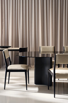 Caracole Viola Smoked Glass Dining Table – side view – Lusso Furniture Miami