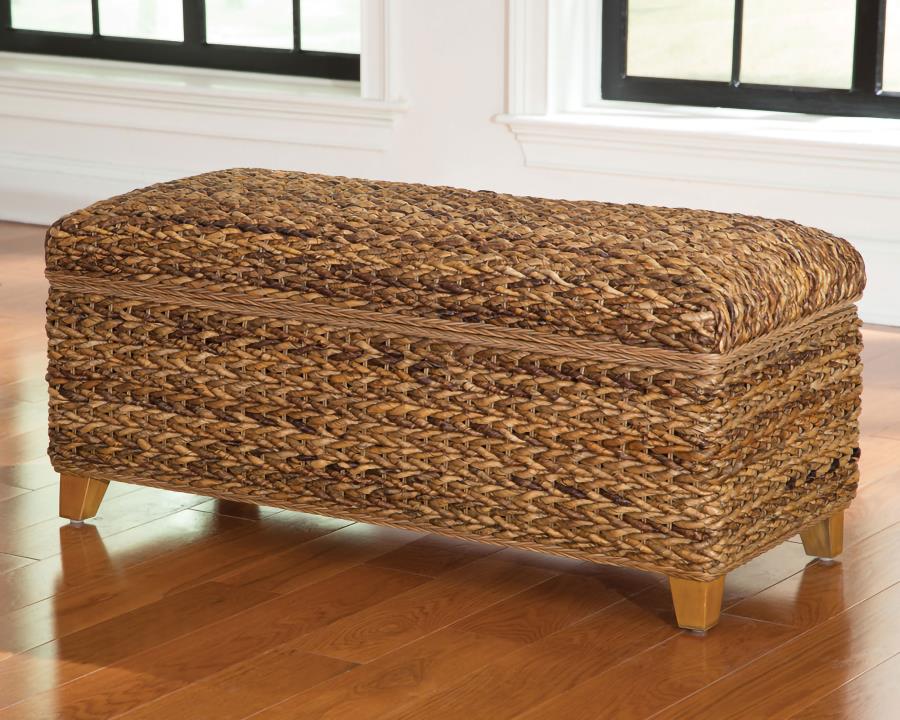 Laughton Hand-Woven Banana Leaf Storage Bench Amber-2
