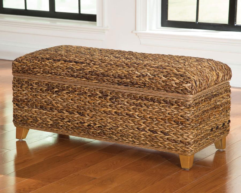 Laughton Hand-Woven Banana Leaf Storage Bench Amber-zoom-