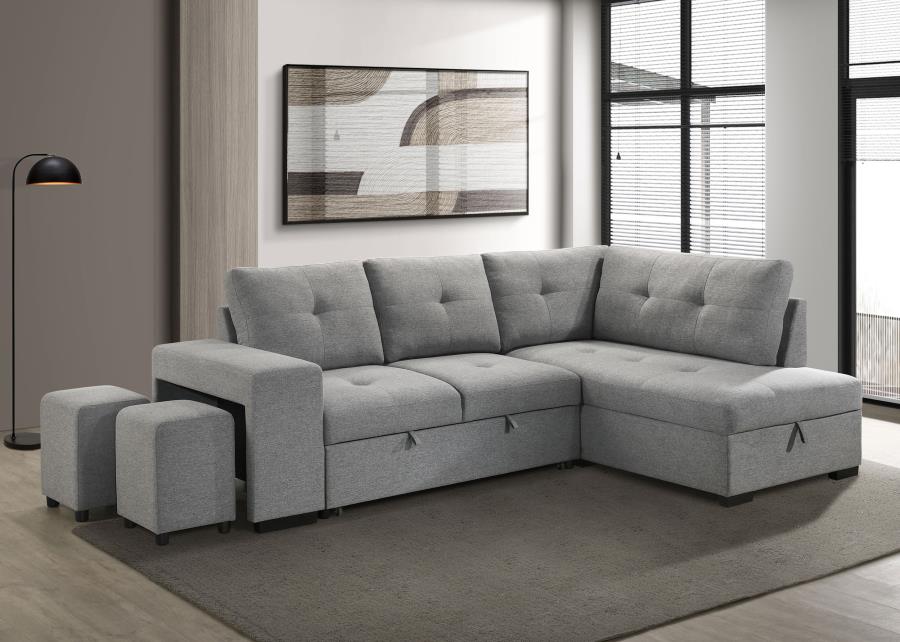Roanne Fabric Upholstered Sleeper Sectional Sofa Grey-2