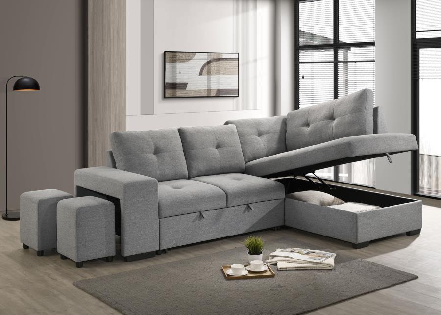 Roanne Fabric Upholstered Sleeper Sectional Sofa Grey-3