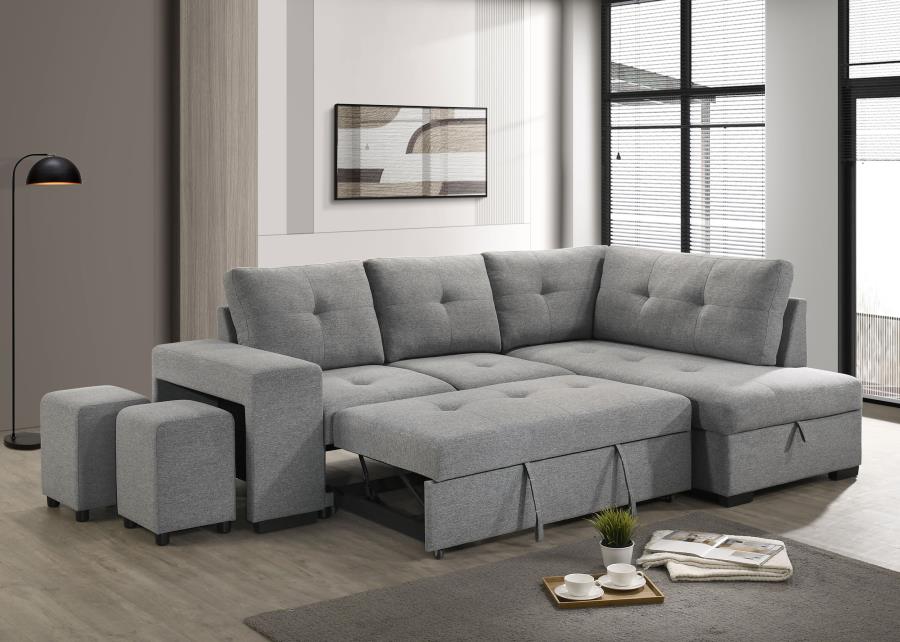 Roanne Fabric Upholstered Sleeper Sectional Sofa Grey-4