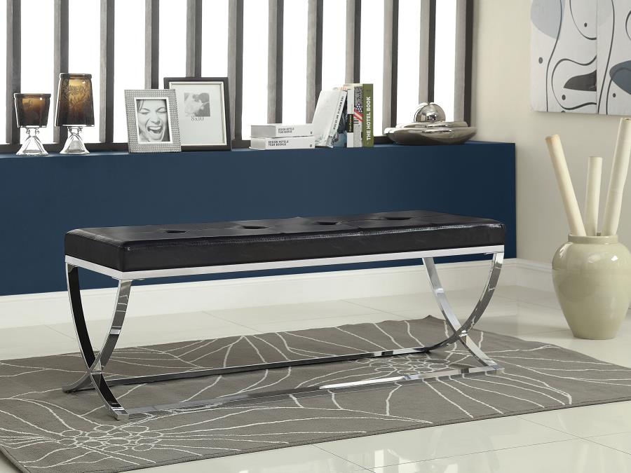 Walton Leatherette Upholstered Tufted Accent Bench Black-2
