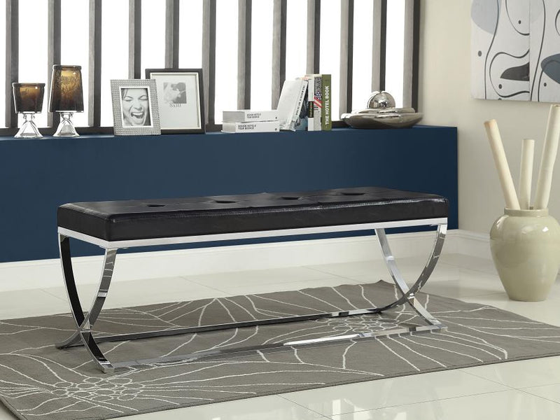 Walton Leatherette Upholstered Tufted Accent Bench Black-zoom-