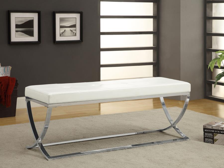 Walton Leatherette Upholstered Tufted Accent Bench White-zoom-2