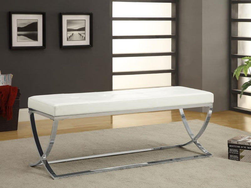 Walton Leatherette Upholstered Tufted Accent Bench White-zoom-