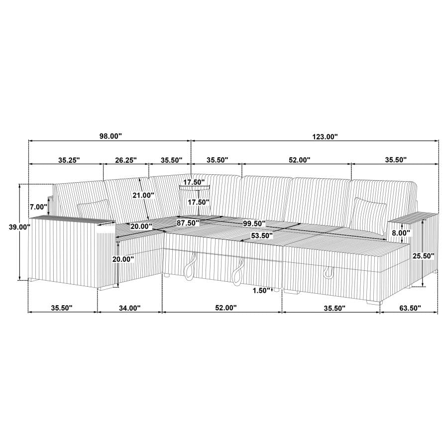 Devonshire Sleeper Sectional Sofa Storage Chaise Grey-18