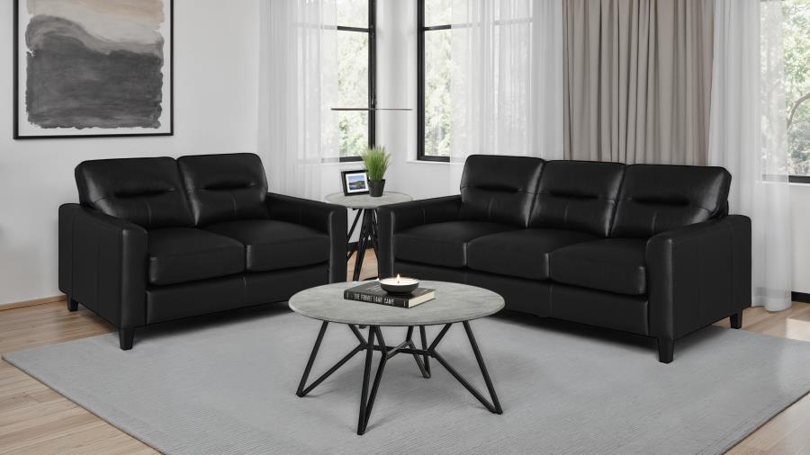 Scotland 2-piece Faux Leather Upholstered Sofa Set Black-1