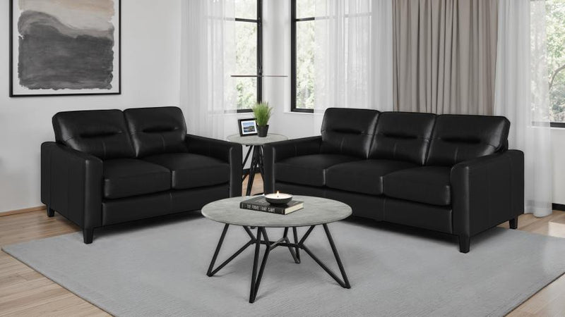 Scotland 2-piece Faux Leather Upholstered Sofa Set Black-zoom-