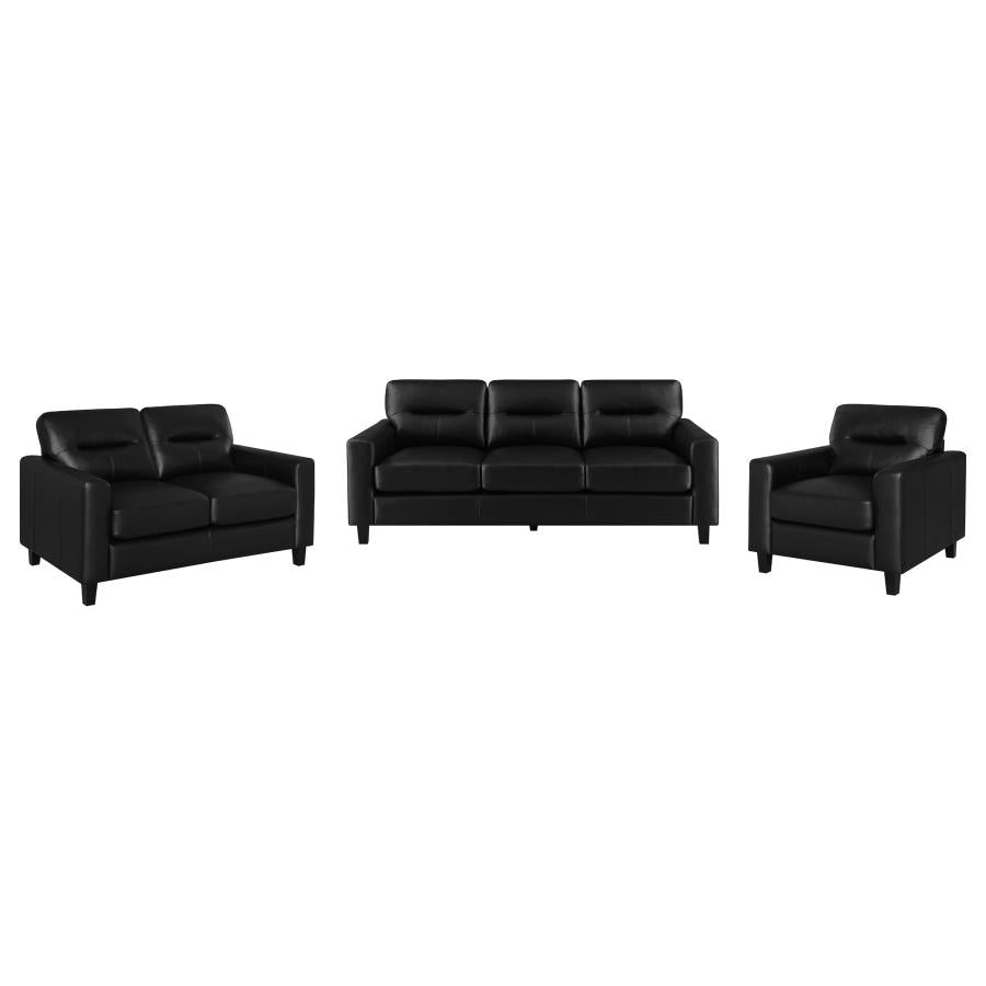 Scotland 3-piece Faux Leather Upholstered Sofa Set Black-2