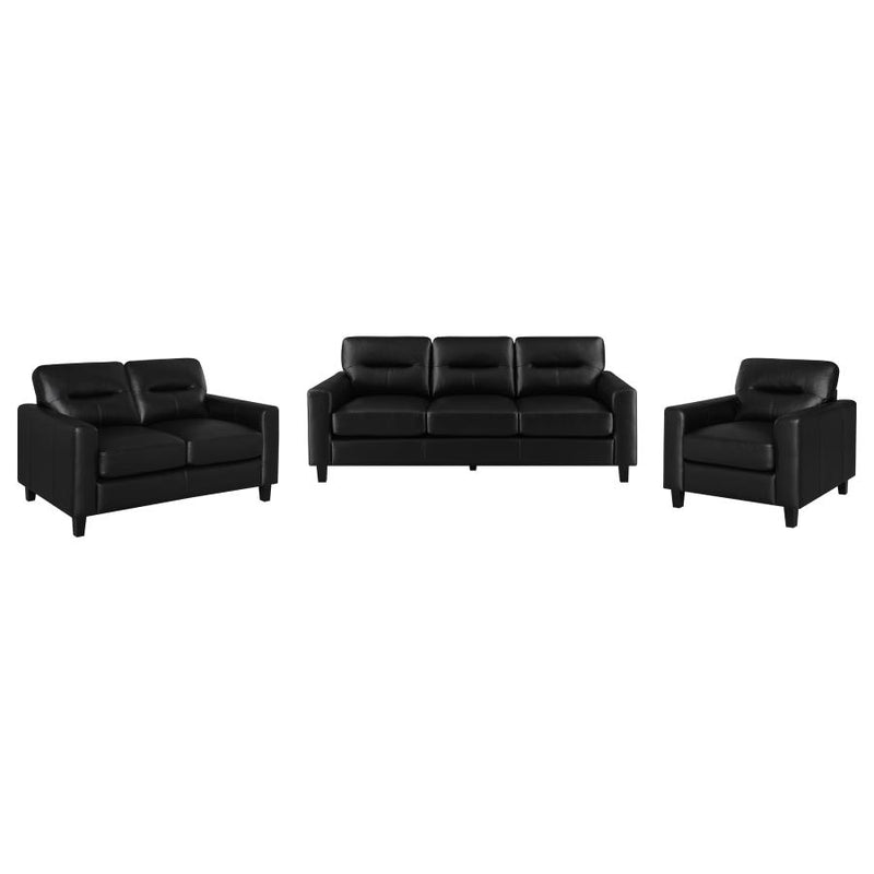 Scotland 3-piece Faux Leather Upholstered Sofa Set Black-zoom-