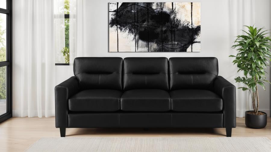 Scotland Faux Leather Upholstered Track Arm Sofa Black-2