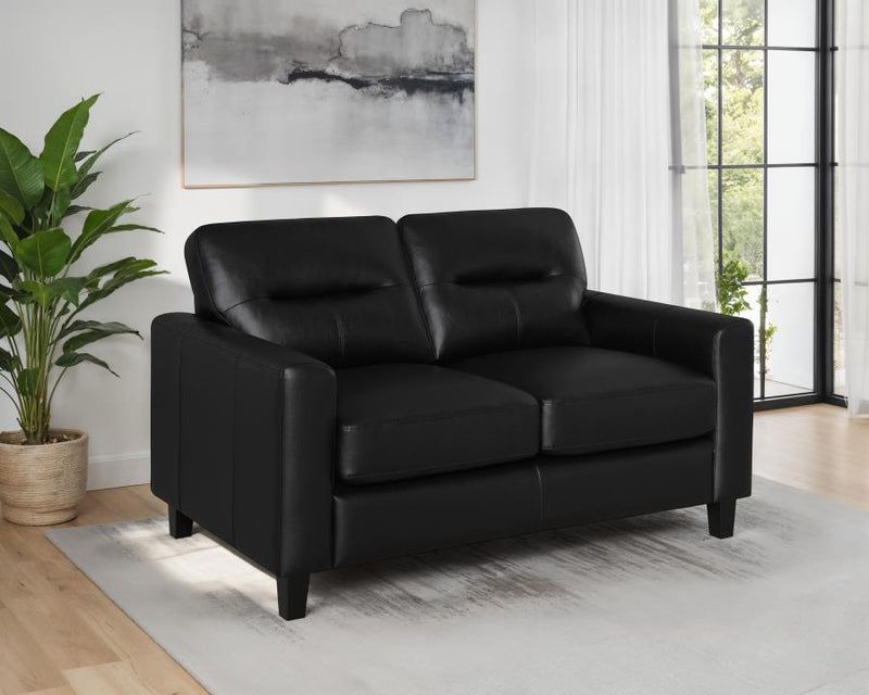 Scotland Faux Leather Upholstered Track Arm Loveseat Black-zoom-