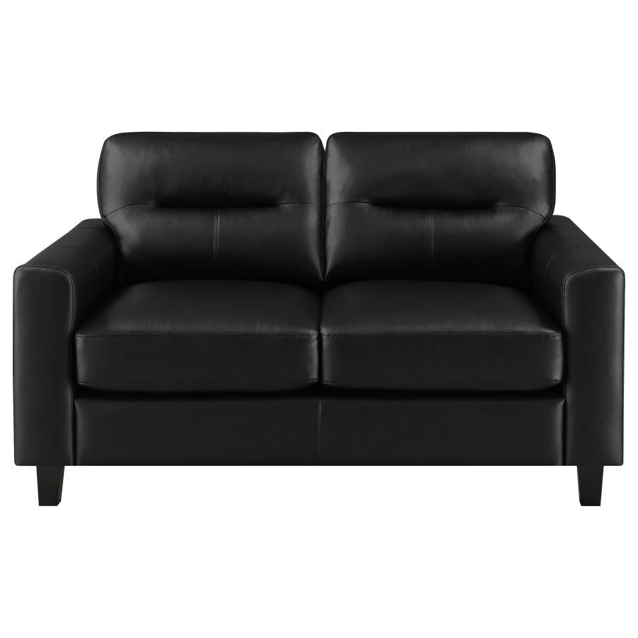 Scotland Faux Leather Upholstered Track Arm Loveseat Black-zoom-3