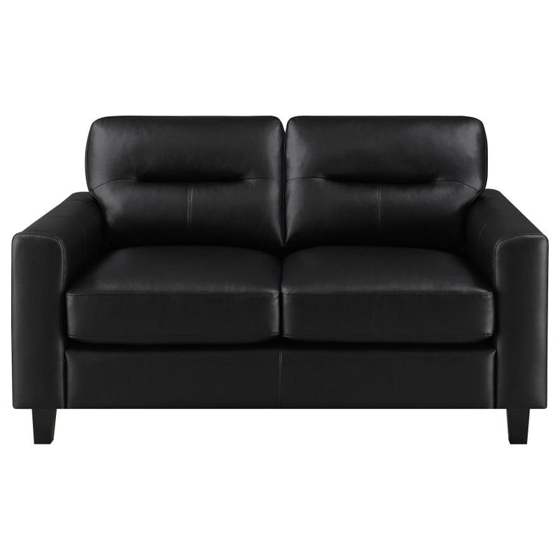 Scotland Faux Leather Upholstered Track Arm Loveseat Black-zoom-