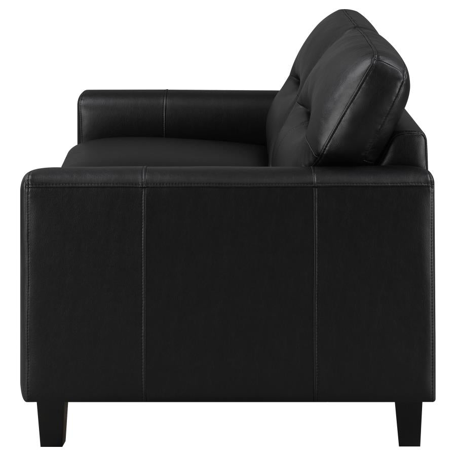 Scotland Faux Leather Upholstered Track Arm Loveseat Black-5