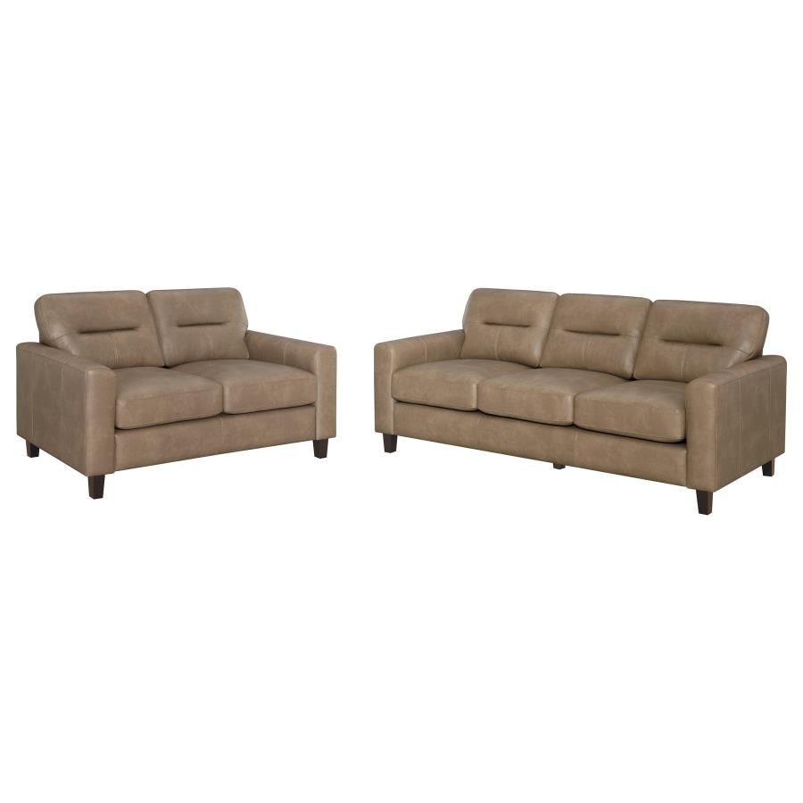 Scotland 2-piece Faux Leather Upholstered Sofa Set Brown-zoom-1