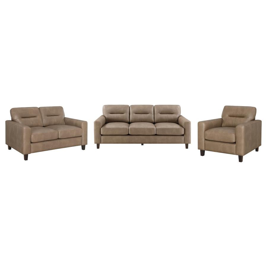 Scotland 3-piece Faux Leather Upholstered Sofa Set Brown-zoom-2