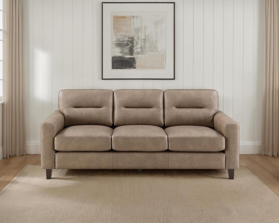 Scotland Faux Leather Upholstered Track Arm Sofa Brown-zoom-2